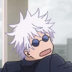 A chibi picture of gojo with his mouth open